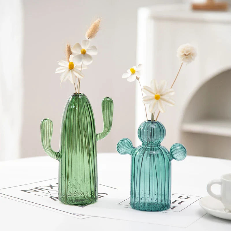 Green Cactus Glass Vase - Table Decoration