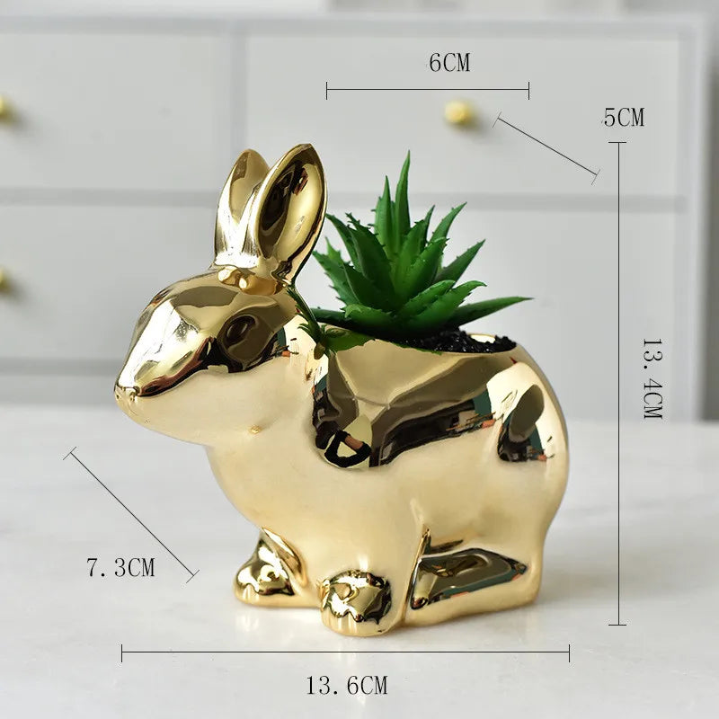 Norwegian Golden Rabbit Ceramic Plant Pot - Decorative Planter for Succulents