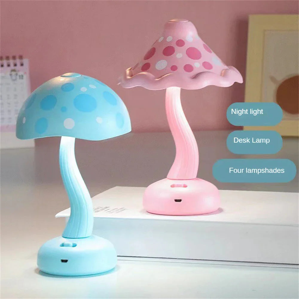 Small Modern LED Mushroom Lamp - USB Rechargeable Night Light with Adjustable Brightness Levels