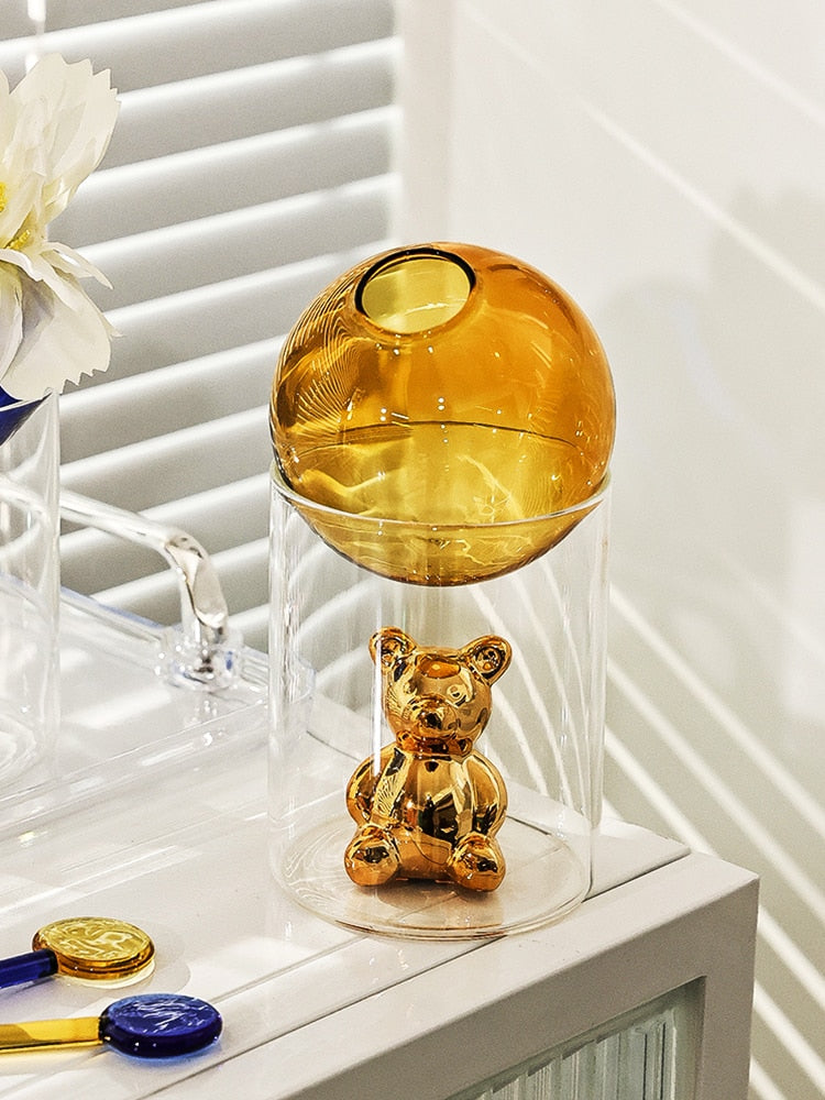 Modern Glass Vase with Bear – Unique and Stylish Decorative Design