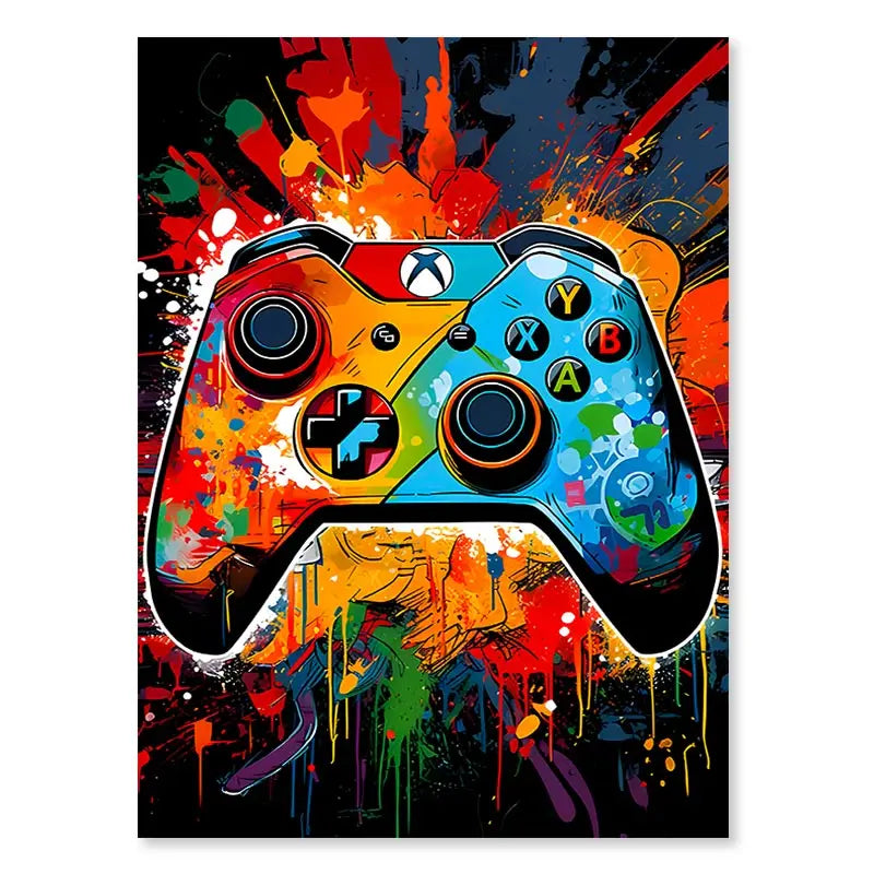 Graffiti-style Game Controller Poster - Colourful Canvas Wall Decoration for Boys' Room