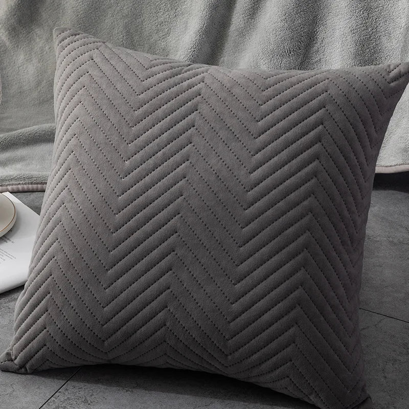 Quilted Velvet Cushion Cover - Solid Colour with Wavy Pattern, 45x45cm