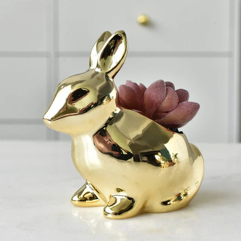 Norwegian Golden Rabbit Ceramic Plant Pot - Decorative Planter for Succulents