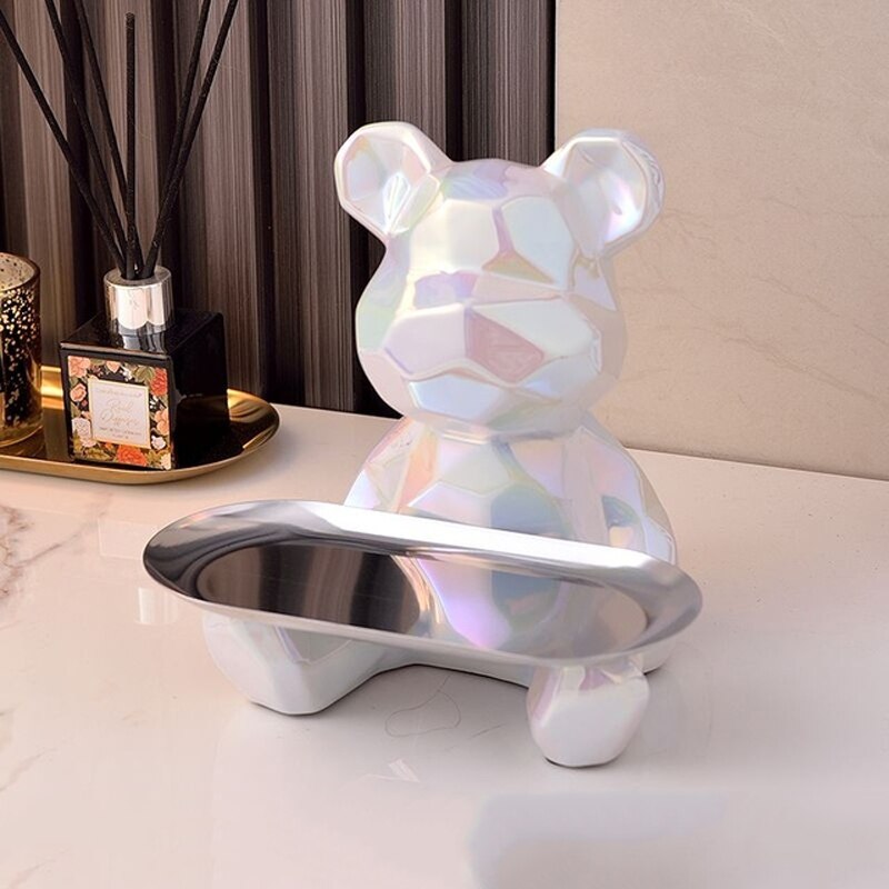 Ceravia Porcelain Bear Decorative Storage Bowl - Unique Design for Keys, Sweets, and Decoration