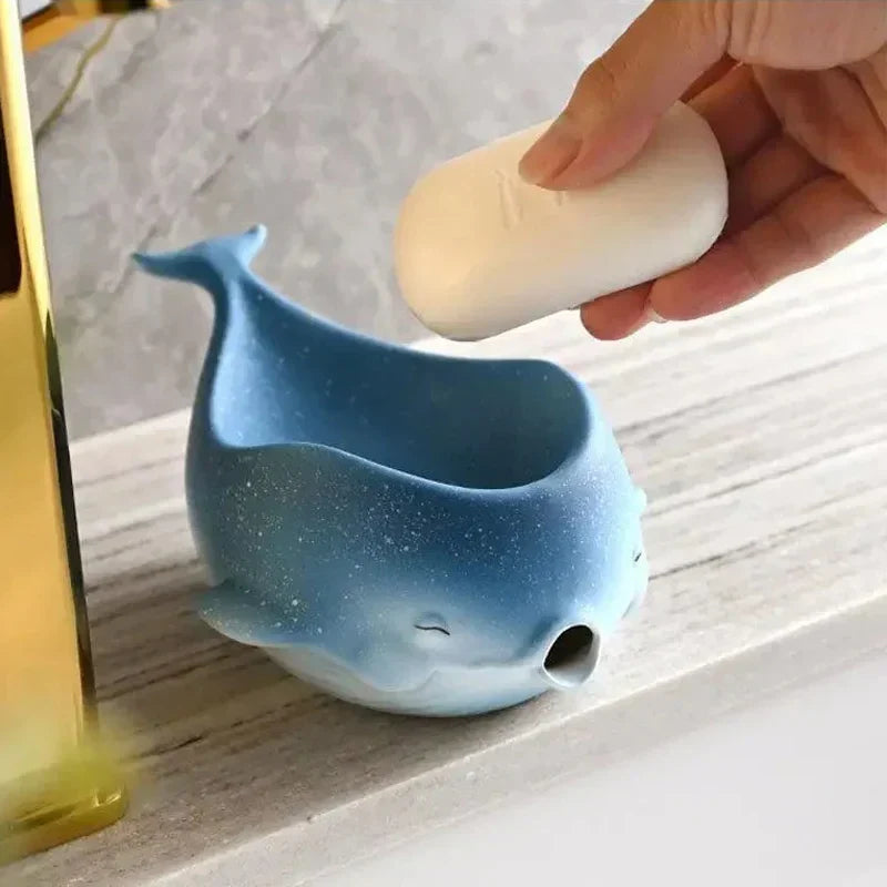 Whale-Shaped Soap Holder - Ocean Blue Ceramic - For a Dry and Clean Bathroom