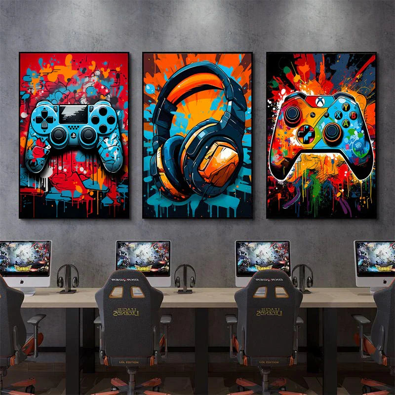 Graffiti-style Game Controller Poster - Colourful Canvas Wall Decoration for Boys' Room