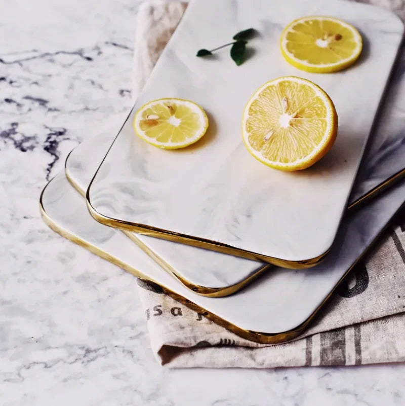 Marble Chopping Board with Gold-Coloured Edge – Luxury and Durable Kitchen Tool