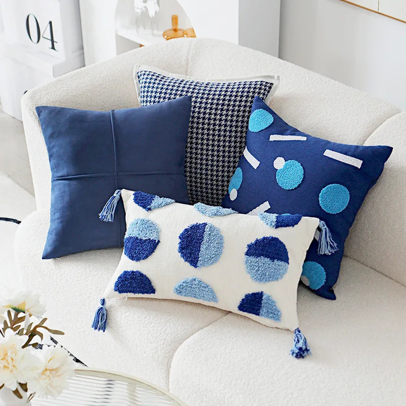 Blue Norwegian Cushion Cover with Geometric Design - Resin Details - 45x45cm and 30x50cm