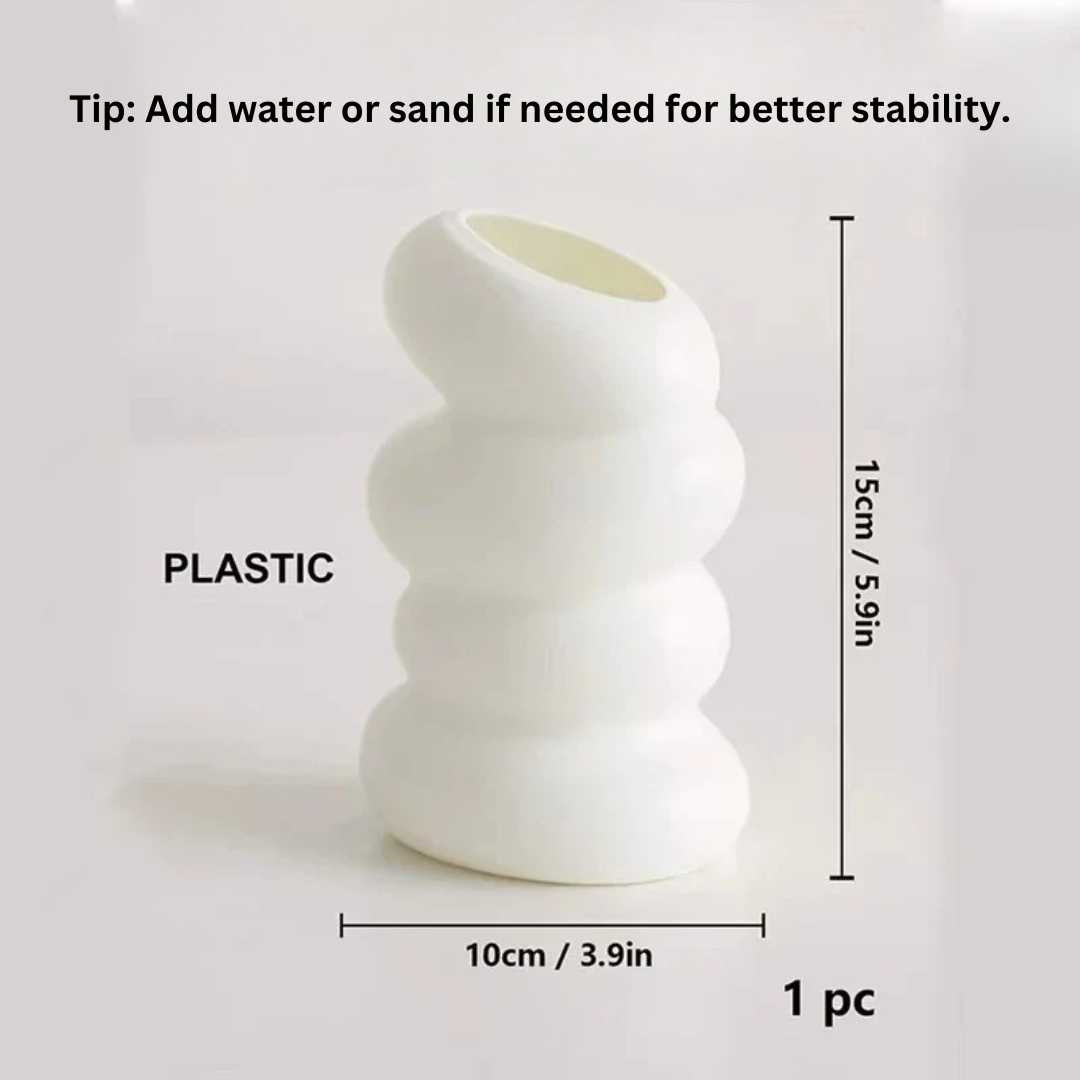 White Plastic Spiral Vase - Modern Flower Holder for Bedroom and Kitchen Decoration