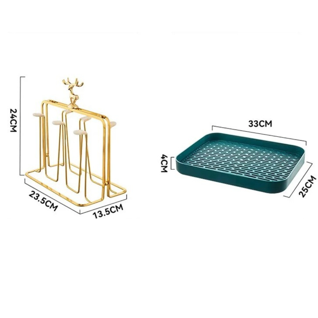 Whiskey Glass Set – Decanter Set – Luxe Glasses with Reindeer Drying Rack