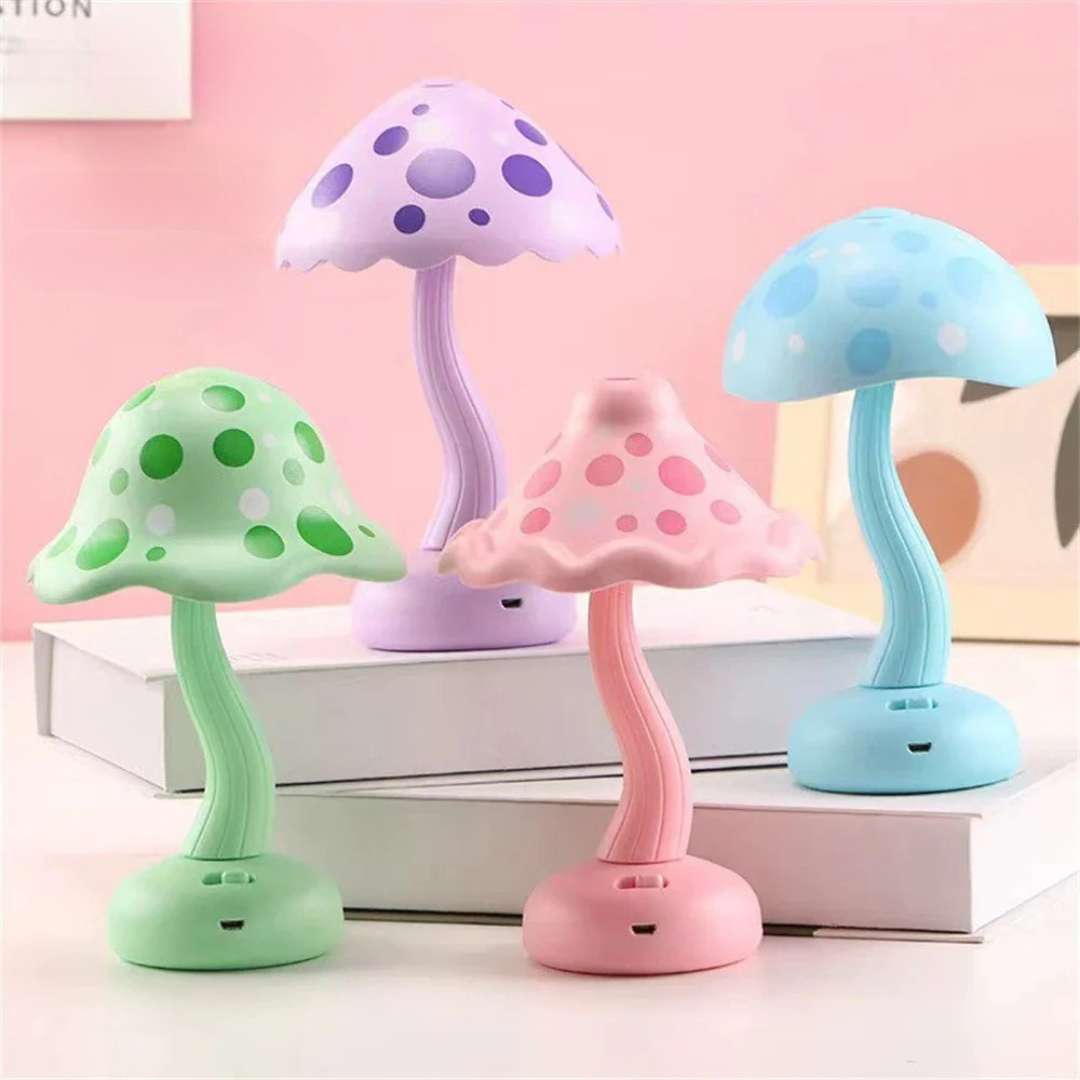 Small Modern LED Mushroom Lamp - USB Rechargeable Night Light with Adjustable Brightness Levels