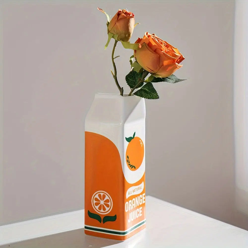 Ceramic Juice Box Vase - Playful Elegance for Any Interior