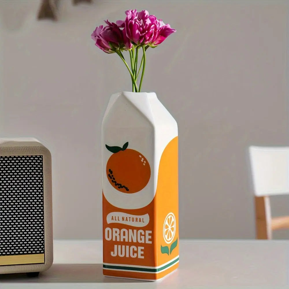 Ceramic Juice Box Vase - Playful Elegance for Any Interior