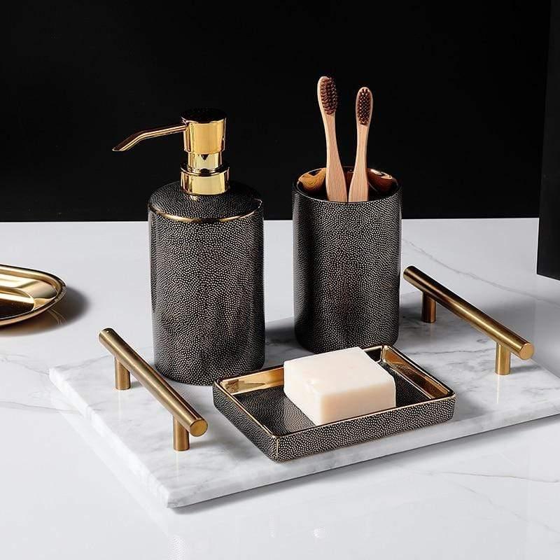 Luxe Nordic Bathroom Set in Ceramic - 4-Piece Set with Cups, Soap Dispenser, and Soap Dish