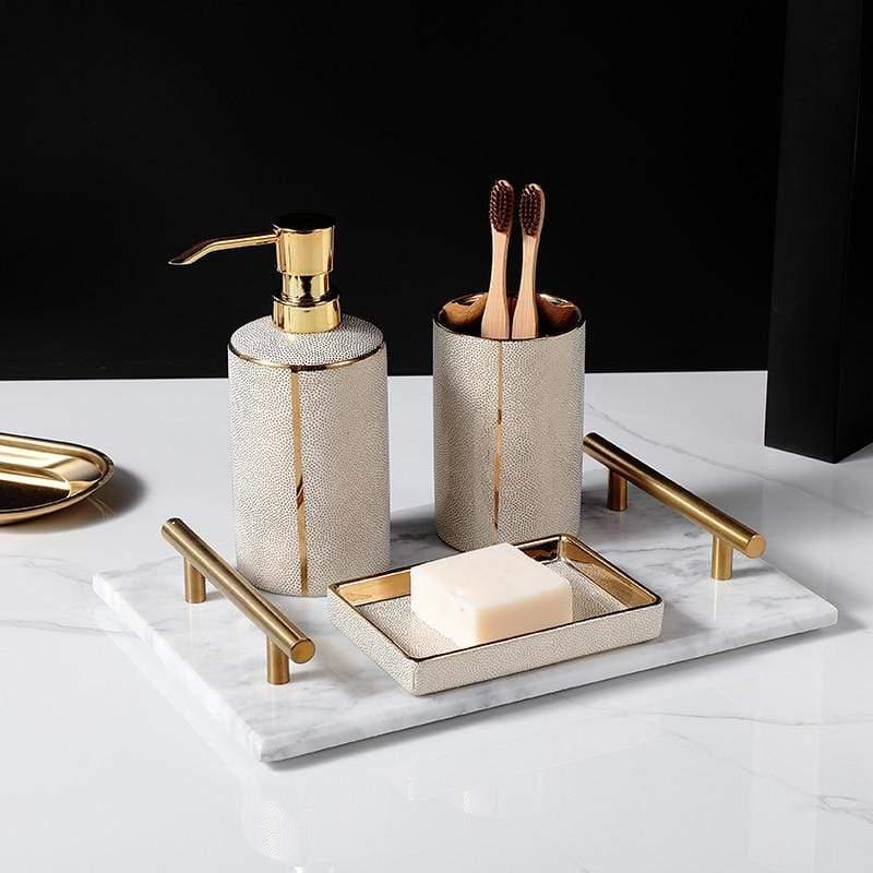 Luxe Nordic Bathroom Set in Ceramic - 4-Piece Set with Cups, Soap Dispenser, and Soap Dish