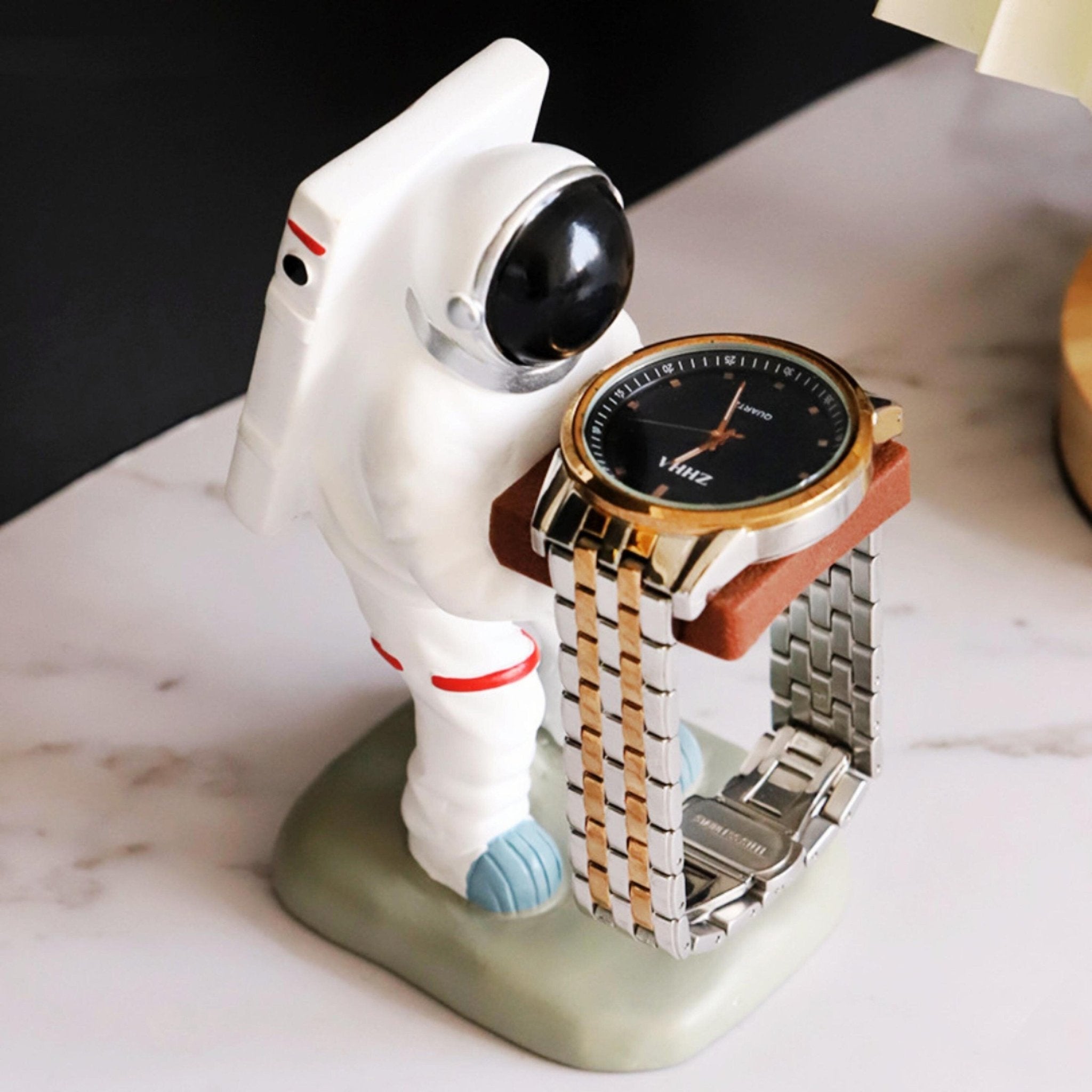 Space-themed holder for watch and glasses – Hand-painted astronaut figurine