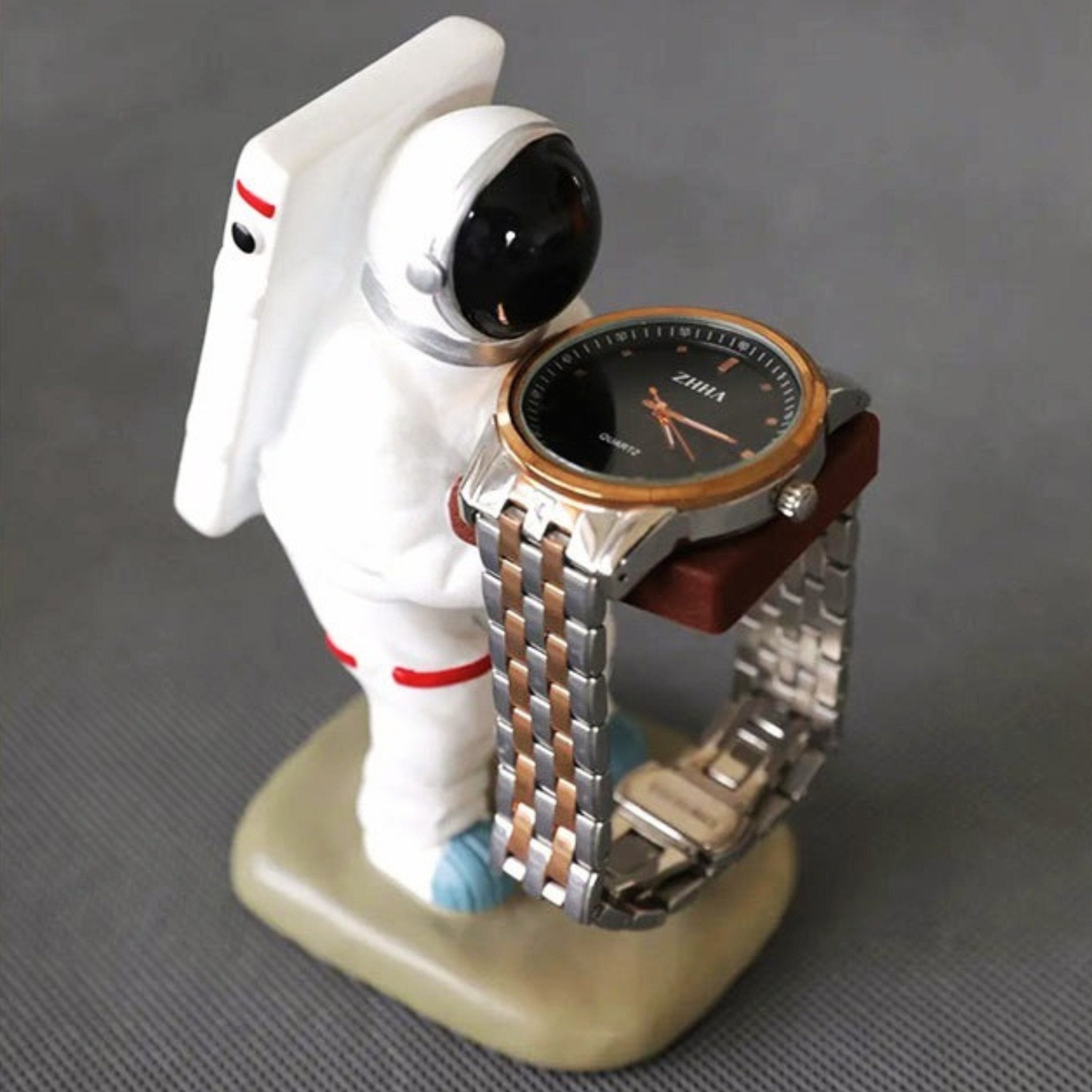 Space-themed holder for watch and glasses – Hand-painted astronaut figurine