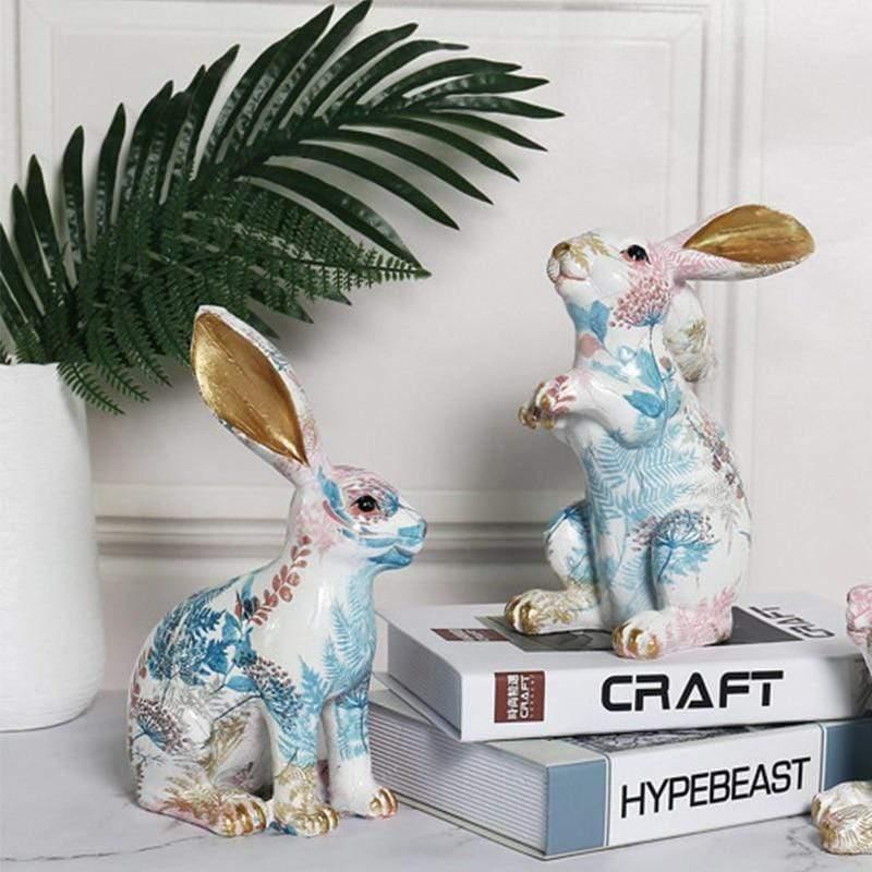 Modern Norwegian Resin Sculpture of a Rabbit with Colourful Leaves - Creative Decoration for Indoor and Outdoor