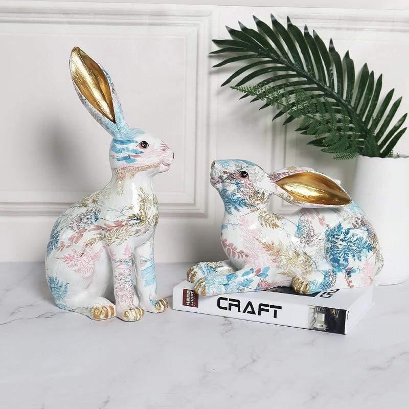 Modern Norwegian Resin Sculpture of a Rabbit with Colourful Leaves - Creative Decoration for Indoor and Outdoor