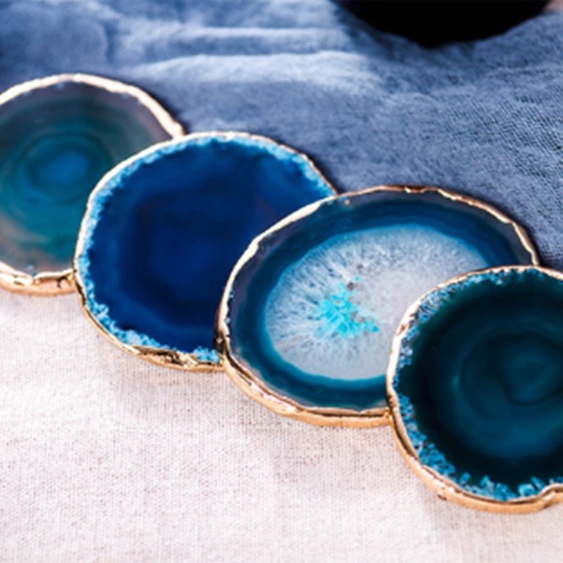 Blue Natural Stone Coasters – Set of 2 with Gold Edge