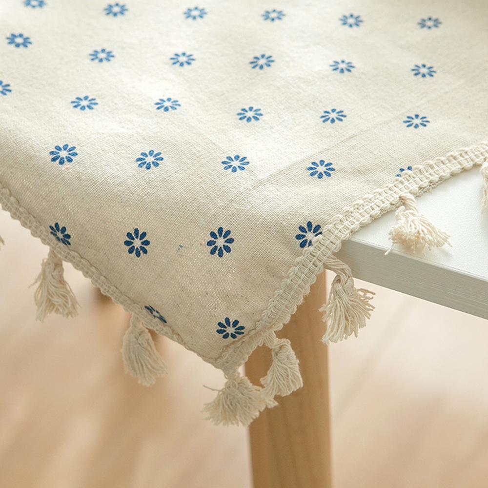 Tablecloth with Blue Flowers and Decorative Border