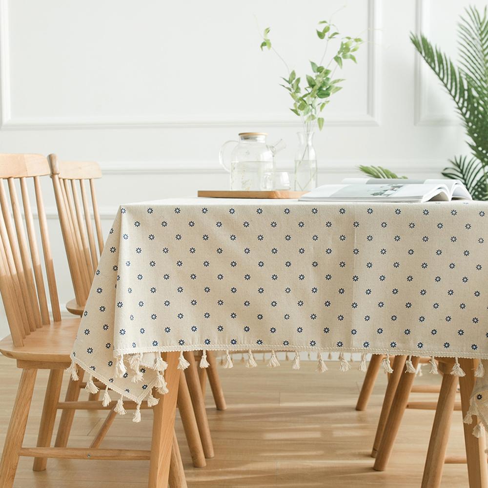 Tablecloth with Blue Flowers and Decorative Border