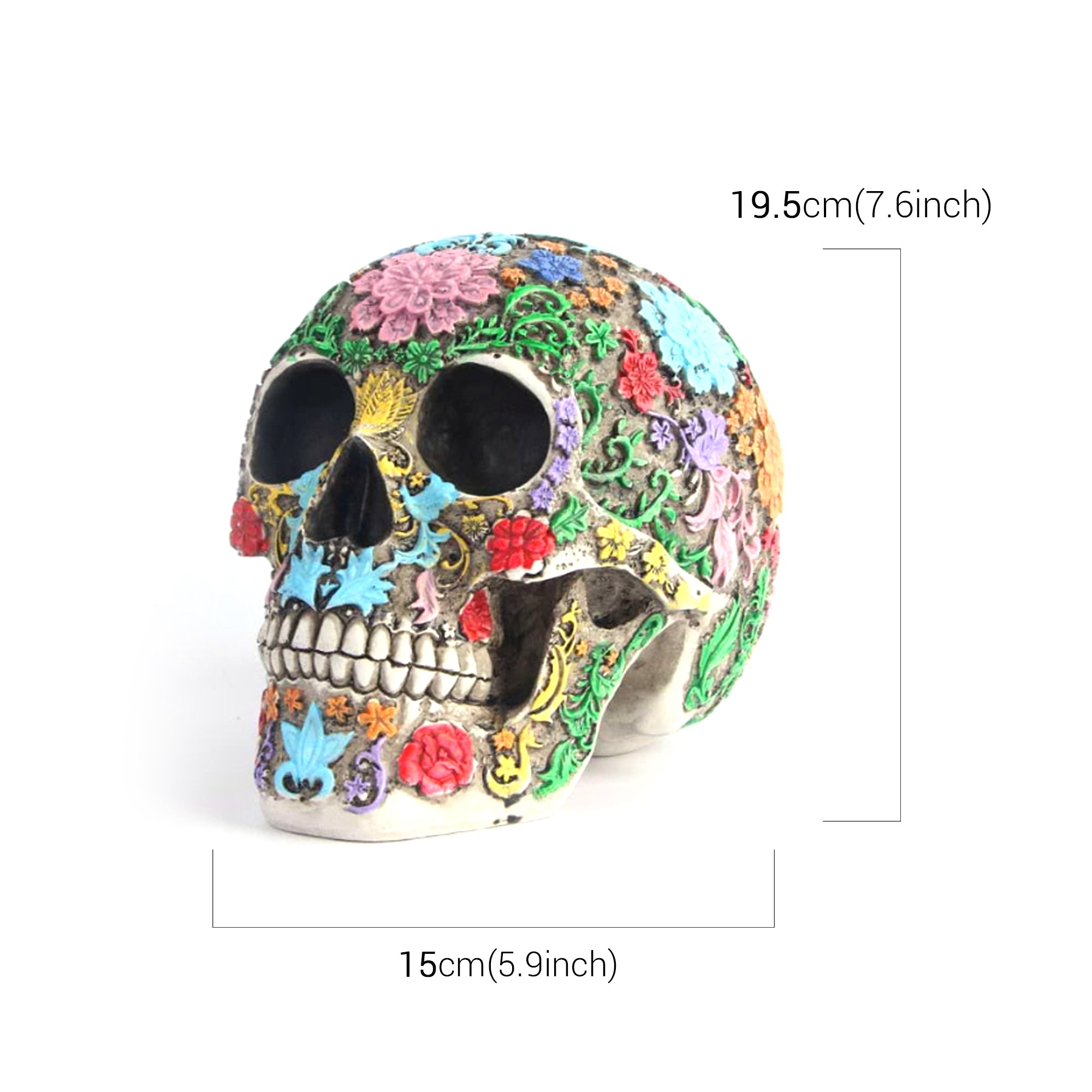 Detailed Decorative Skull Statue in Mexican Style – Colourful and Symbolic