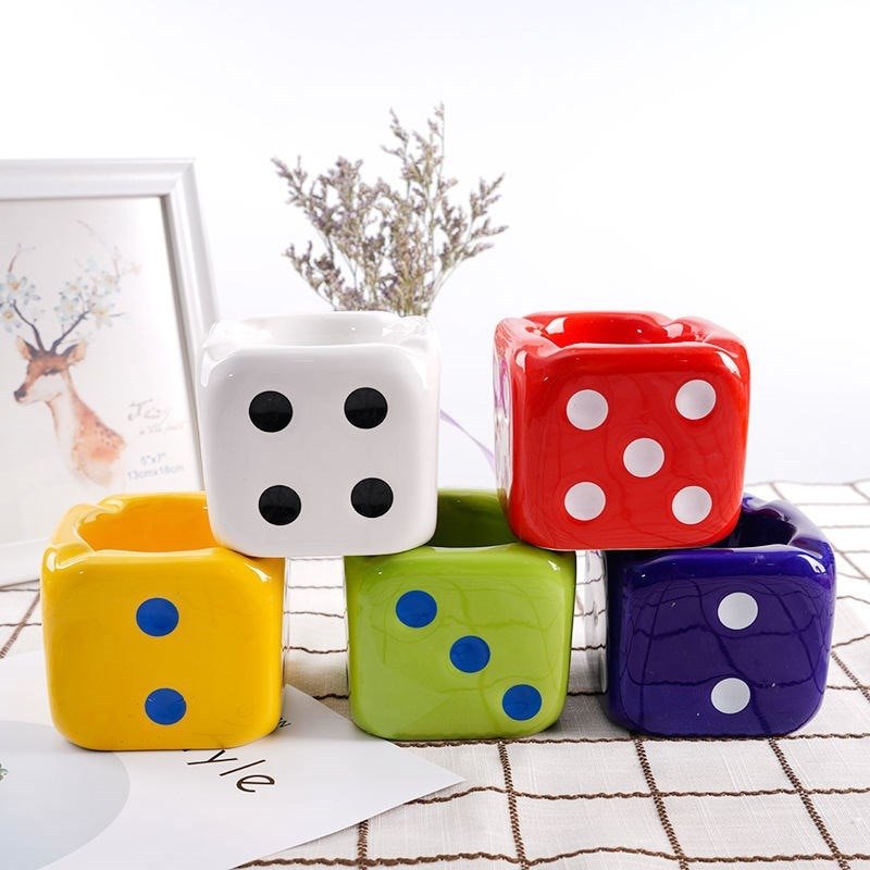 CeramiCube Dice-shaped ceramic ashtray for cigarettes