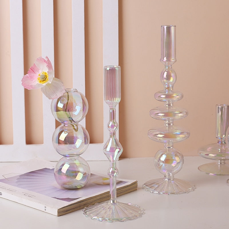 Glass Rainbow Candle Holder