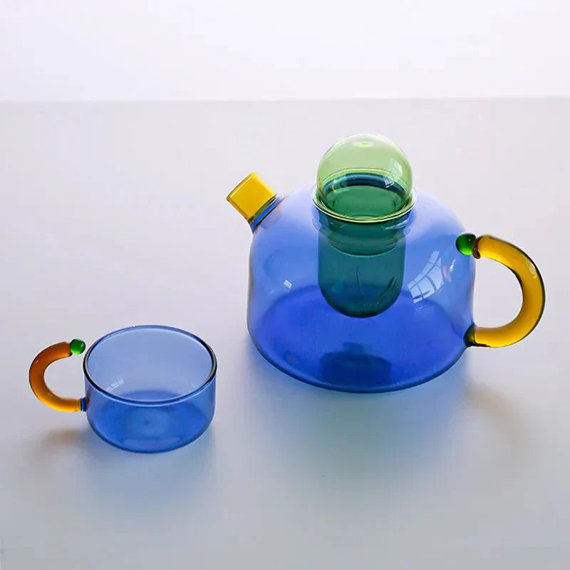 Glass Tea Set with Striking Colours - Teapot and Cup