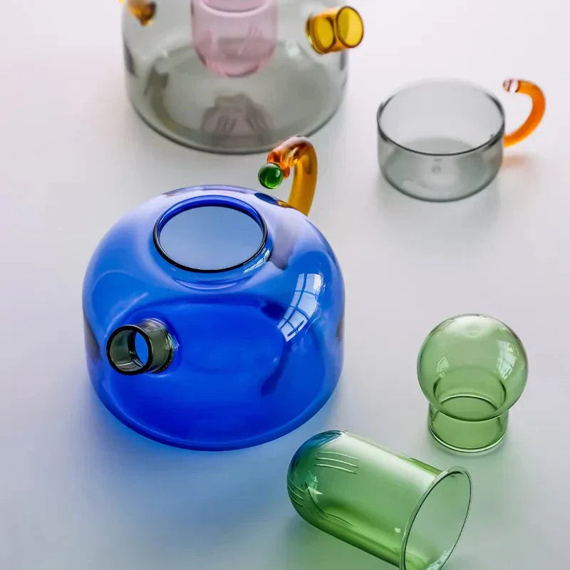 Glass Tea Set with Striking Colours - Teapot and Cup