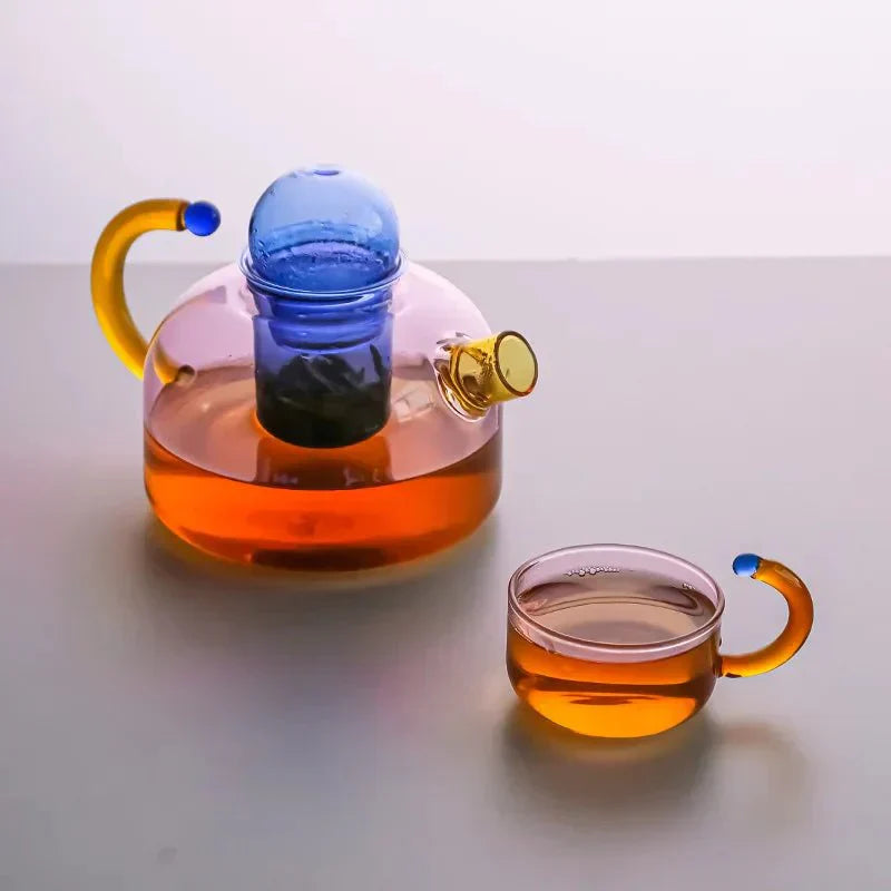 Glass Tea Set with Striking Colours - Teapot and Cup