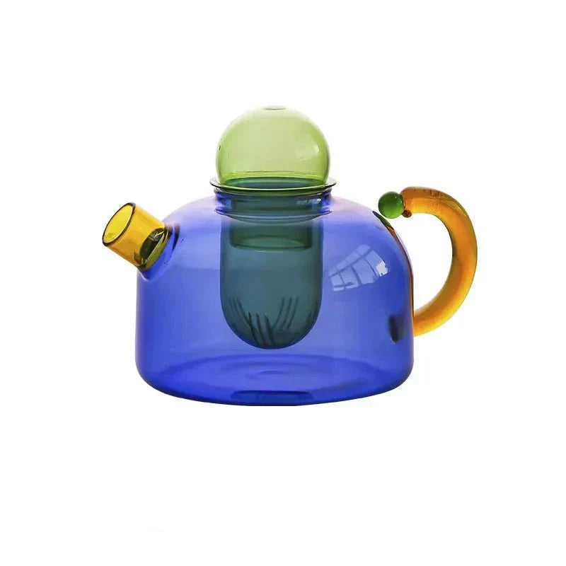 Glass Tea Set with Striking Colours - Teapot and Cup