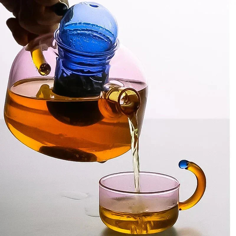 Glass Tea Set with Striking Colours - Teapot and Cup