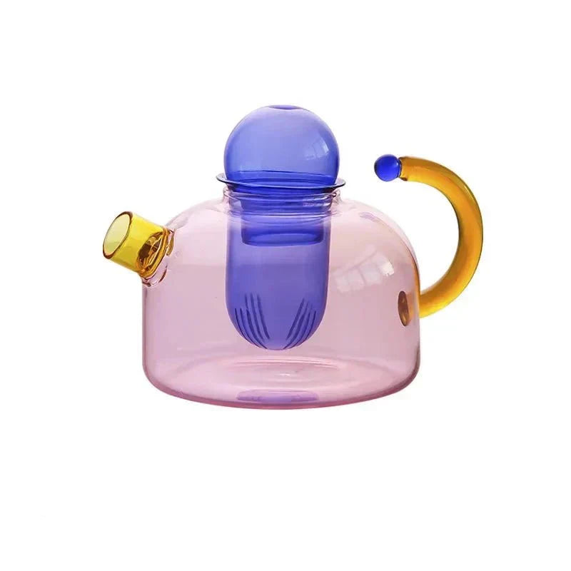 Glass Tea Set with Striking Colours - Teapot and Cup