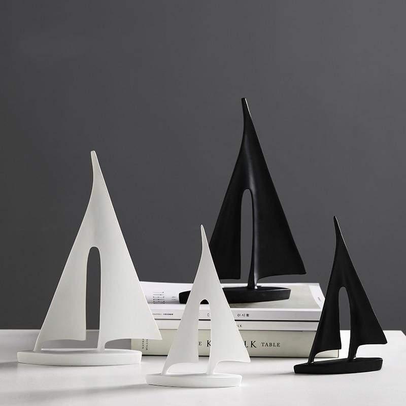 Decorative Sailboat Figurine - Norwegian Design in Black and White