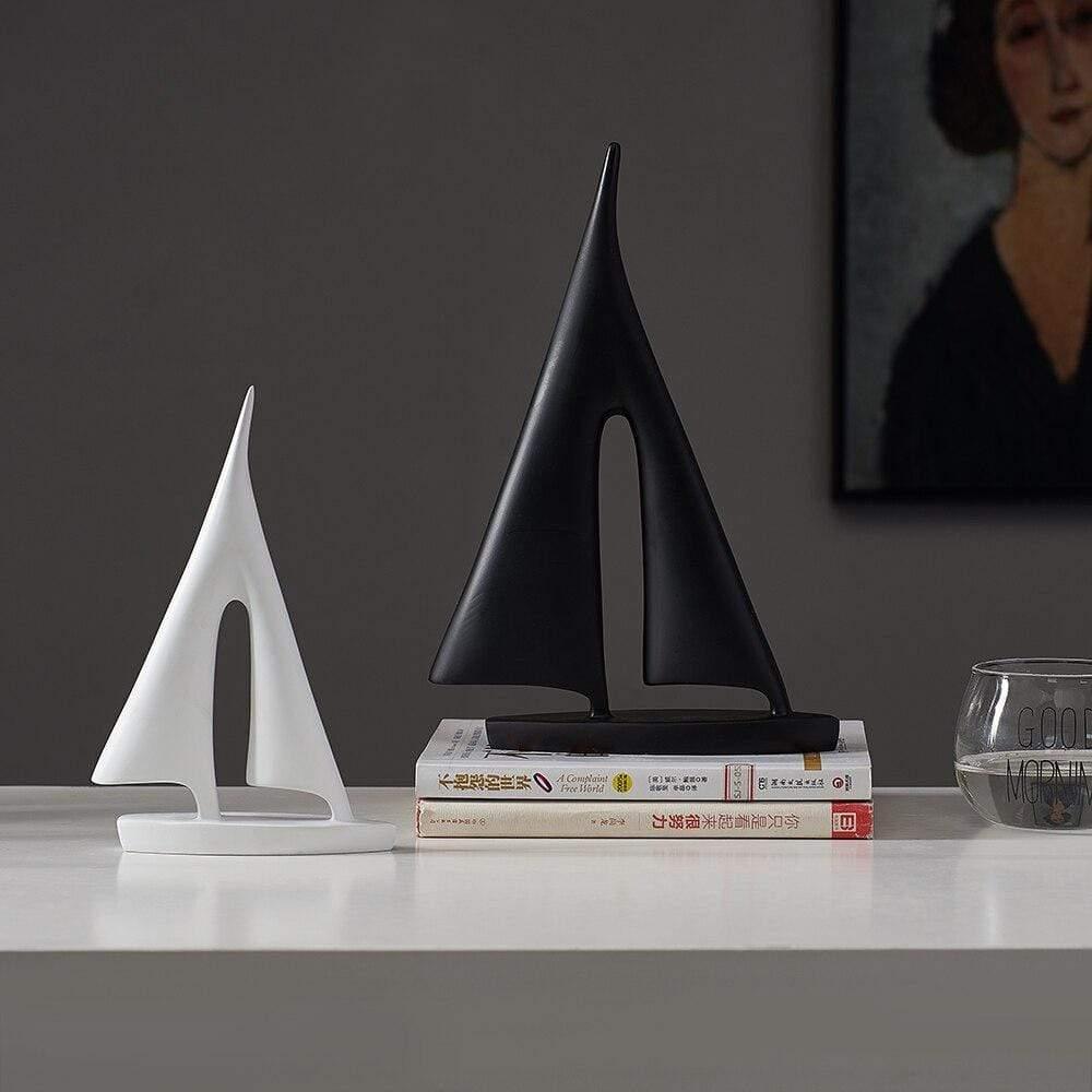 Decorative Sailboat Figurine - Norwegian Design in Black and White