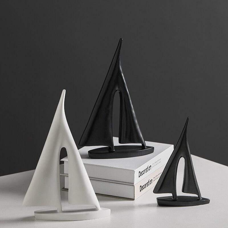 Decorative Sailboat Figurine - Norwegian Design in Black and White