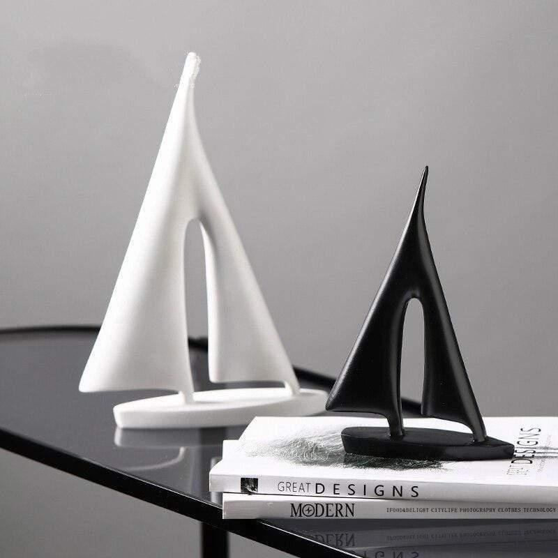 Decorative Sailboat Figurine - Norwegian Design in Black and White