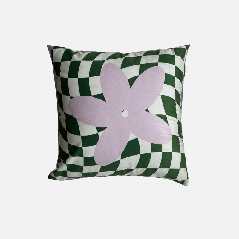 Lilac Green Floral Check Cushion Cover