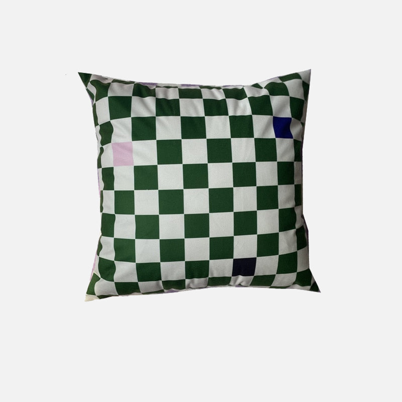 Lilac Green Floral Check Cushion Cover