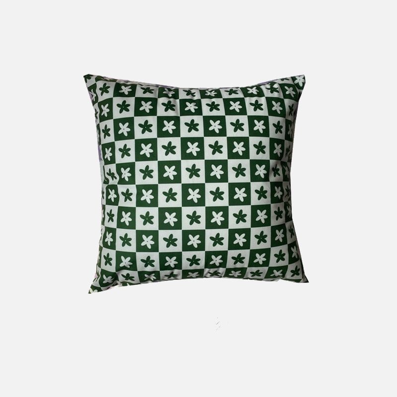 Lilac Green Floral Check Cushion Cover