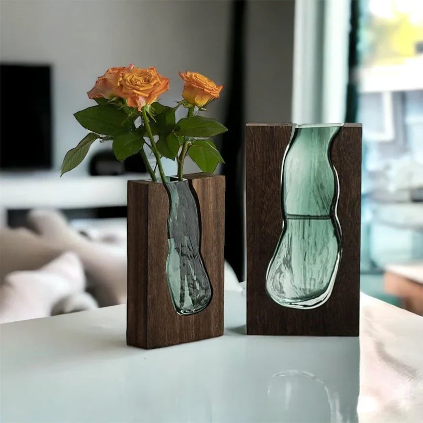 Glass Vase with Solid Wood Rim – Stylish and Natural