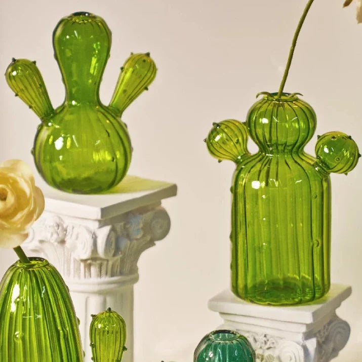 Green Cactus Glass Vase - Table Decoration