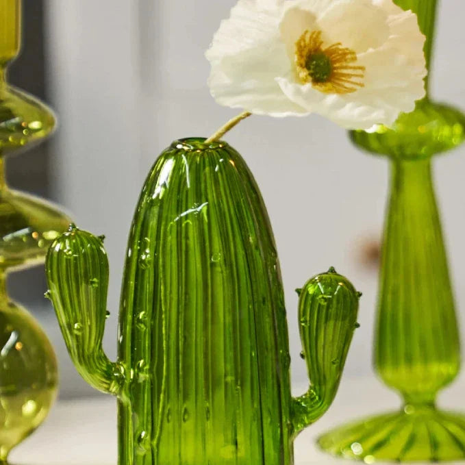 Green Cactus Glass Vase - Table Decoration