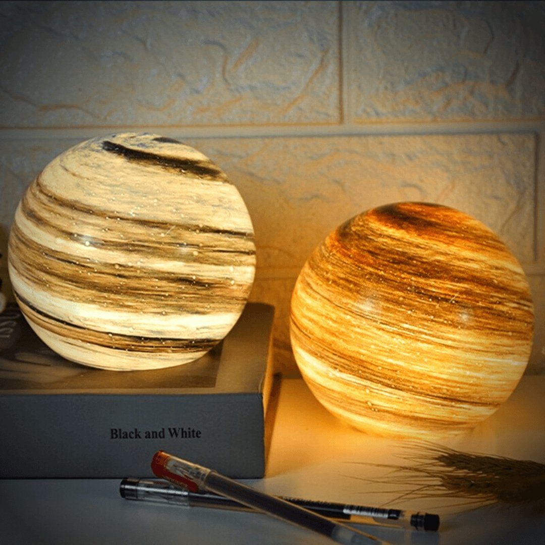 Moon Lamp - Creative Night Light with Beech Wood Base and Glass Shade - Soothing Lighting