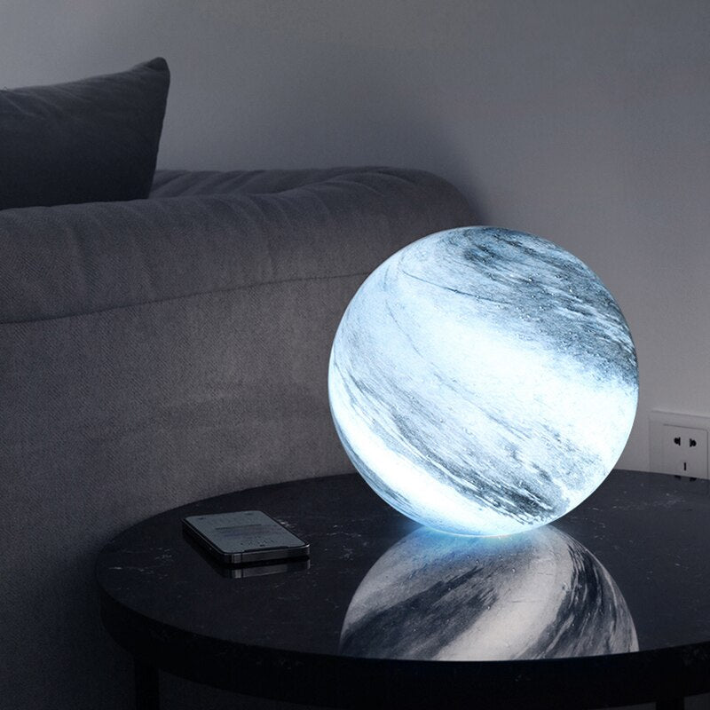 Moon Lamp - Creative Night Light with Beech Wood Base and Glass Shade - Soothing Lighting