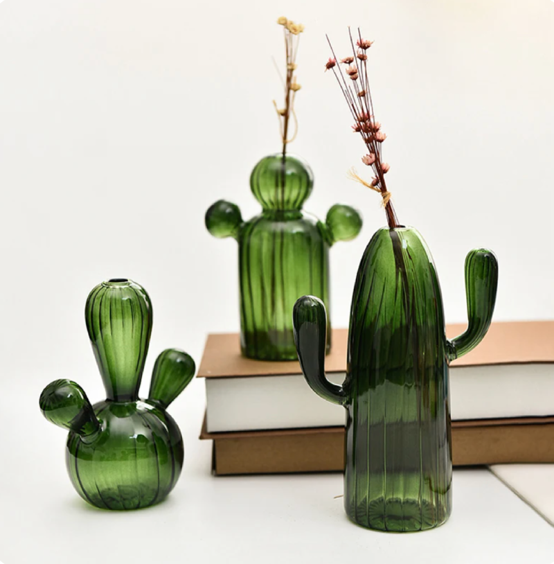 Green Cactus Glass Vase - Table Decoration