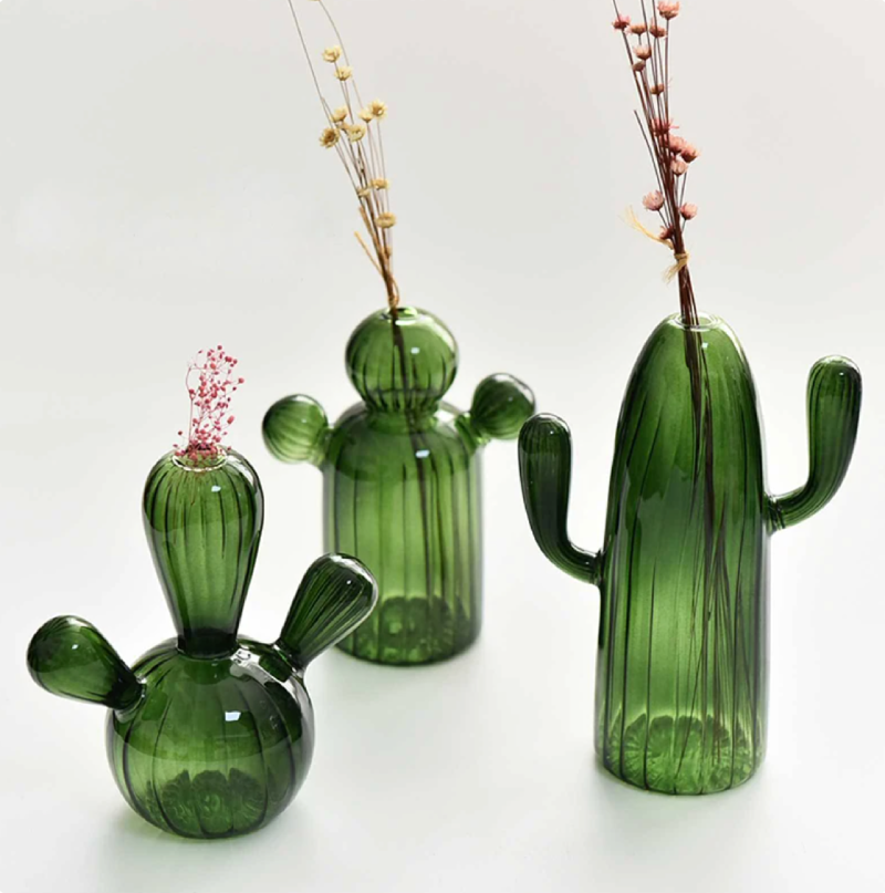 Green Cactus Glass Vase - Table Decoration