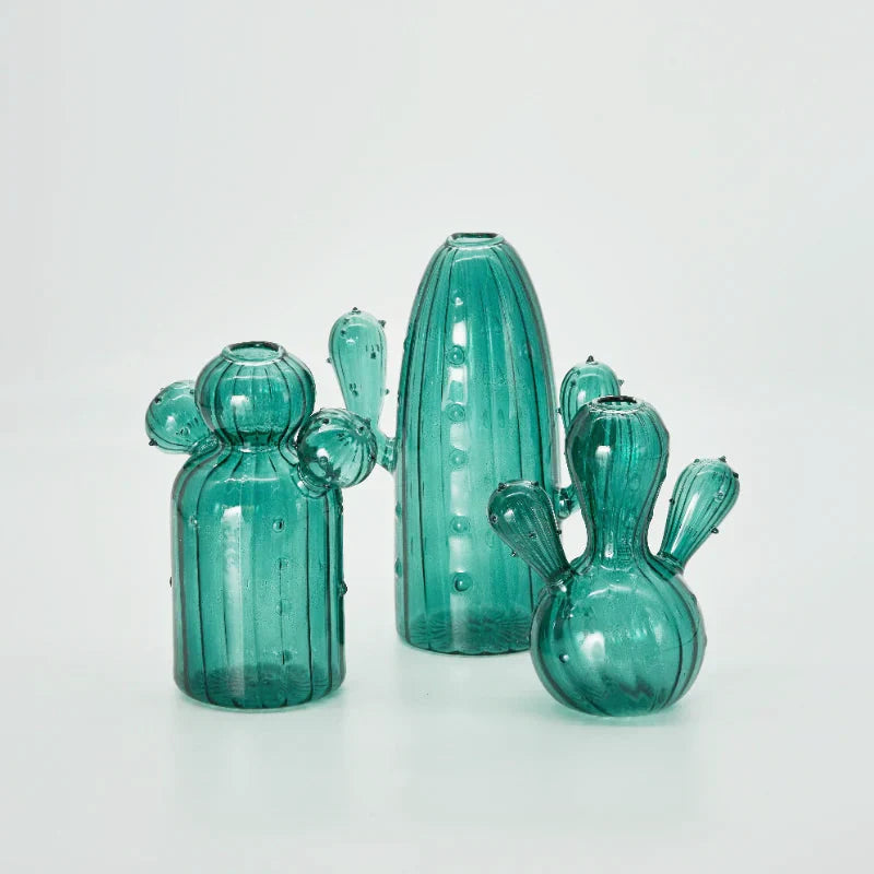 Green Cactus Glass Vase - Table Decoration